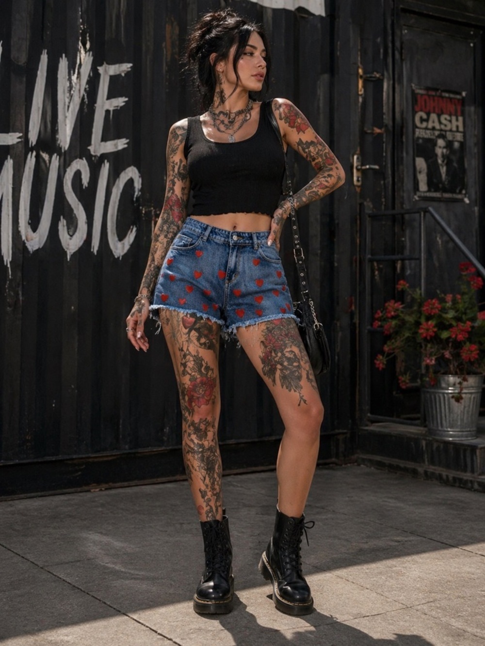 Sassafras Heart-Print Denim Shorts – Women’s L